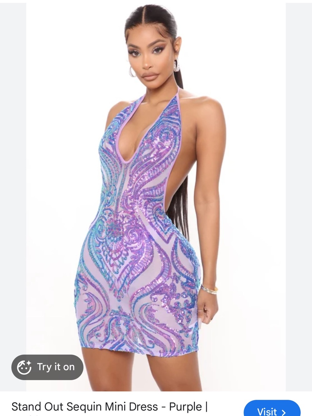 Fashion Nova Iridescent Purple Sequin Halter Mini Dress NWT